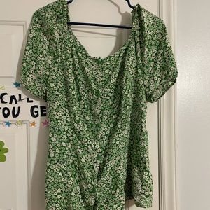Green flower blouse size L